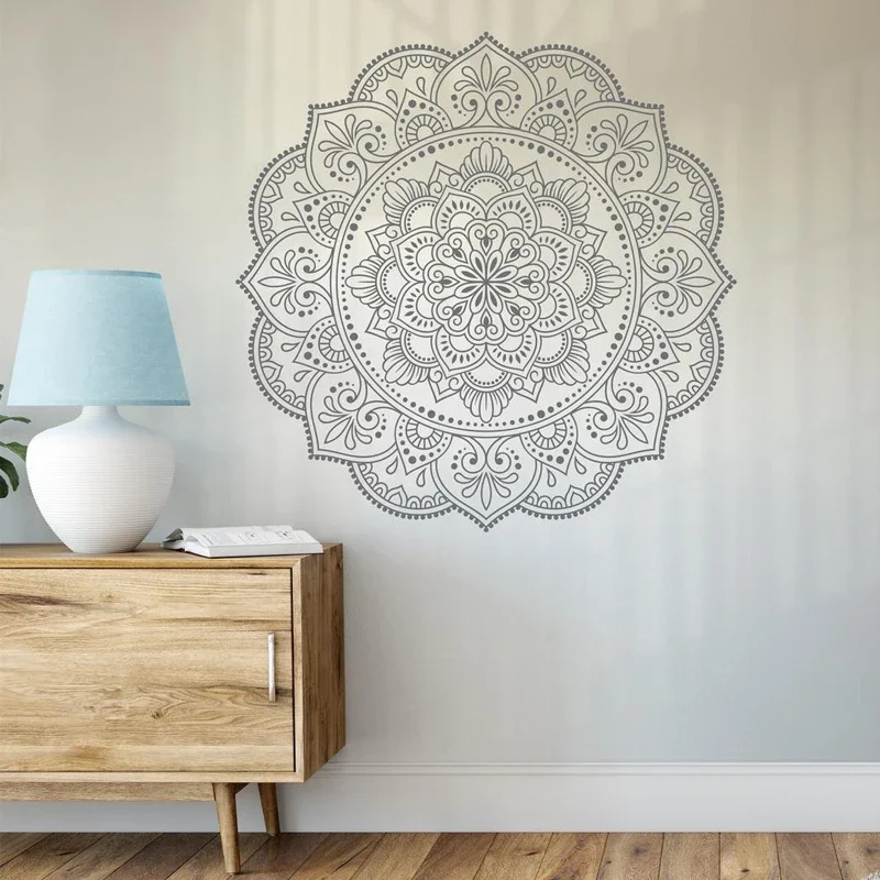 White Mandala Wall Art Vinyl Sticker Half Mandala Wall Decor Home Studio Bedroom, Flower Mandala Decal, Henna Design Decal E719