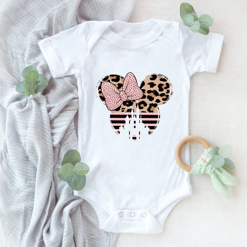 

Cute Minnie Head Disney Castle Print Infant Baby Boys Girls Jumpsuit White Cotton Baby Bodysuit Summer Newborn Romper