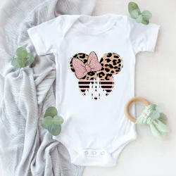 Cute Minnie Head Disney Castle Print Infant Baby Boys Girls Jumpsuit White Cotton Baby Bodysuit Summer Newborn Romper