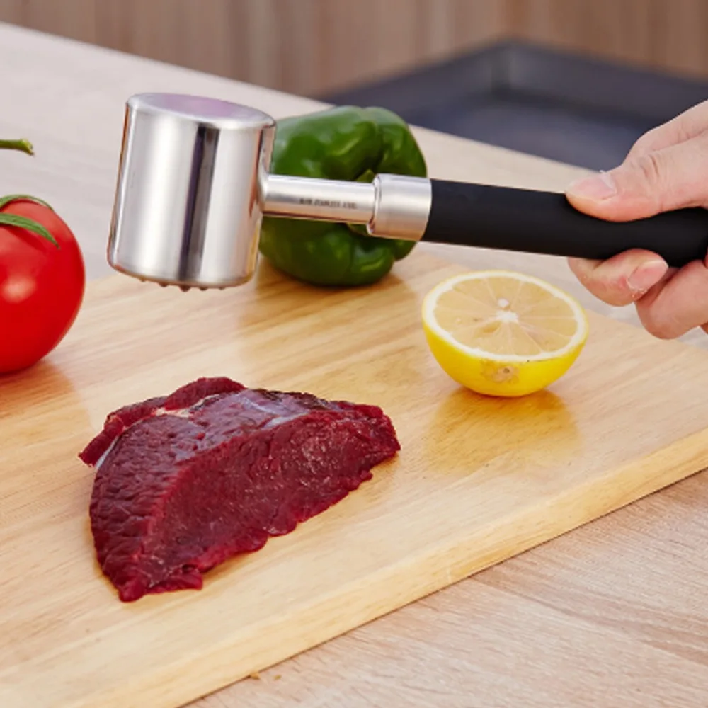 Stainless Steel Meat Tenderizer Flat and Textured Double-Sided Meat Mallet Heavy Duty Multi-functional Steak Hammer Garlic