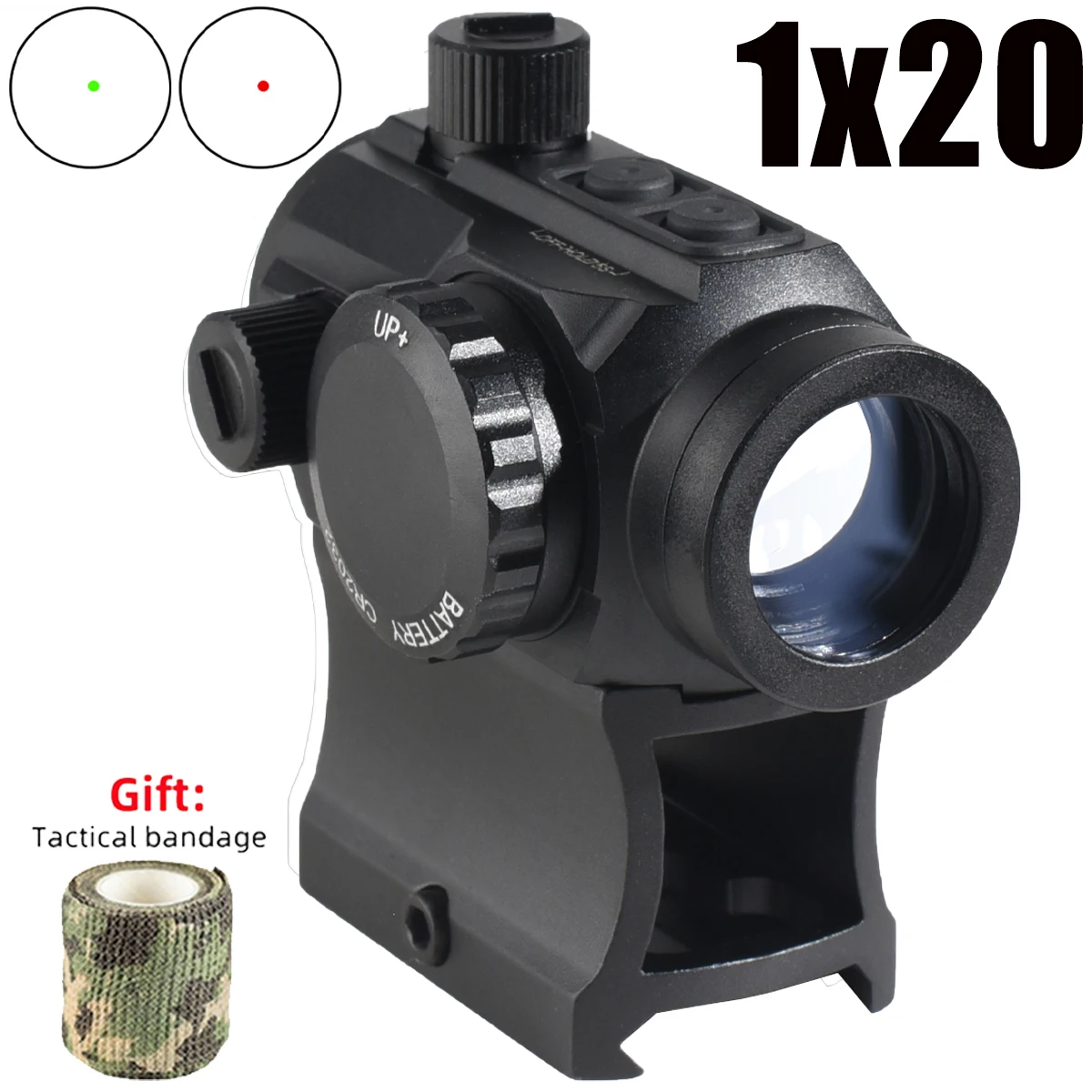 

Green Red Dot Sight 1x20mm Rifle Scope 4 MOA Reflex Sight with Illuminated Reticle and 7 Brightness Levels, 20mm Rail