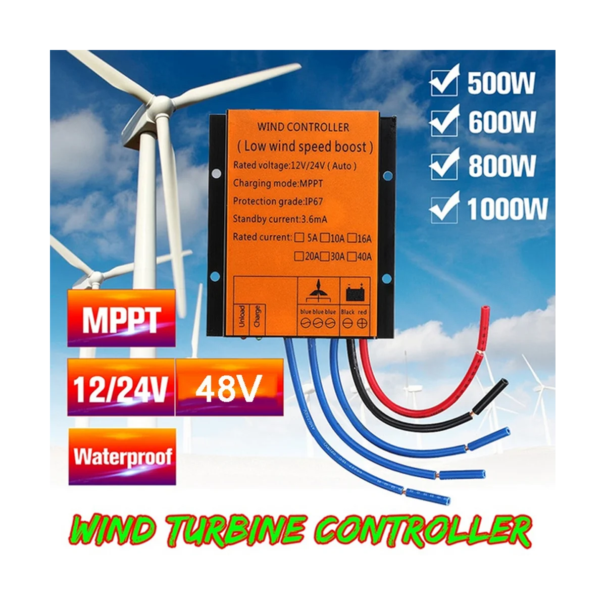 12V 24V 300W MPPT Charge Controller 20A LOW WIND SPEED VOLTAGE Regulator for Wind Turbine Generator Three Phases