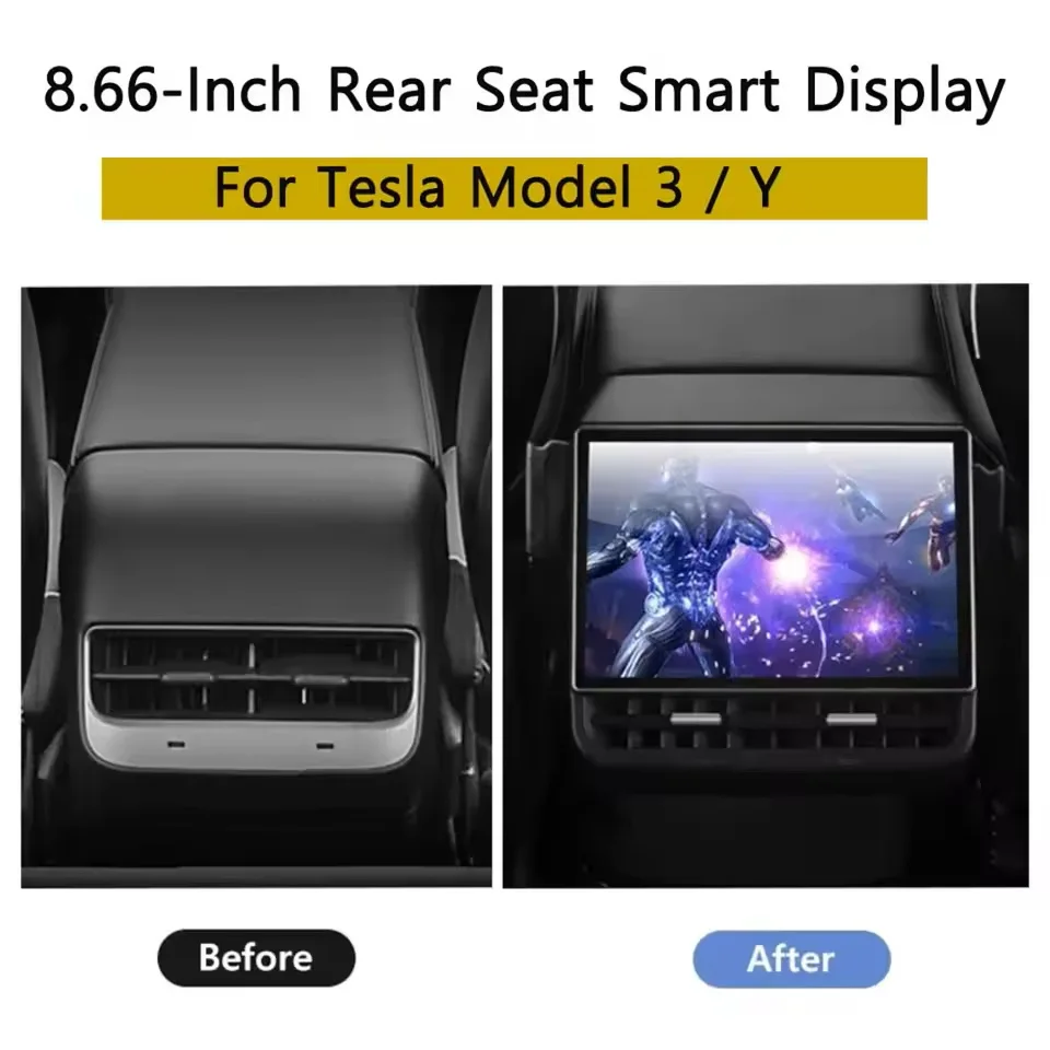 New Style 8.66 Inches Rear Display for Tesla Model Y 3 Android 13 WIFI Entertainment Screen 4G+64G Wireles Carplay Andriod Auto