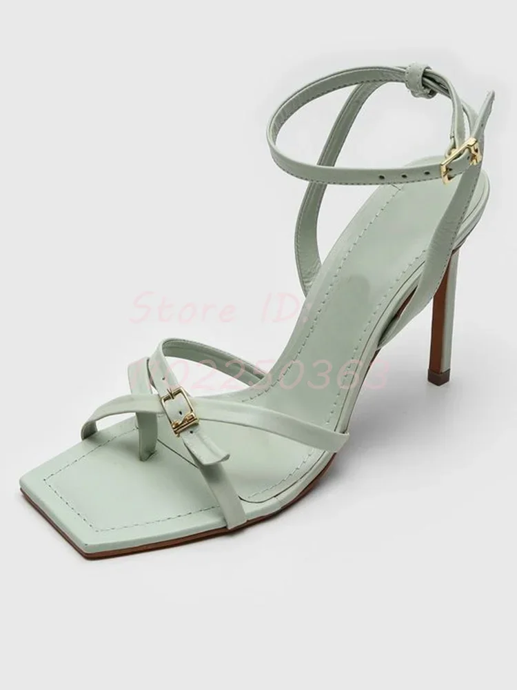 

Green Flip-flop Cross-tied Stilettos Sandals Square Toe Back Buckle Straps Thin Heeled Sandals Women Elegant Dress Shoes 2024