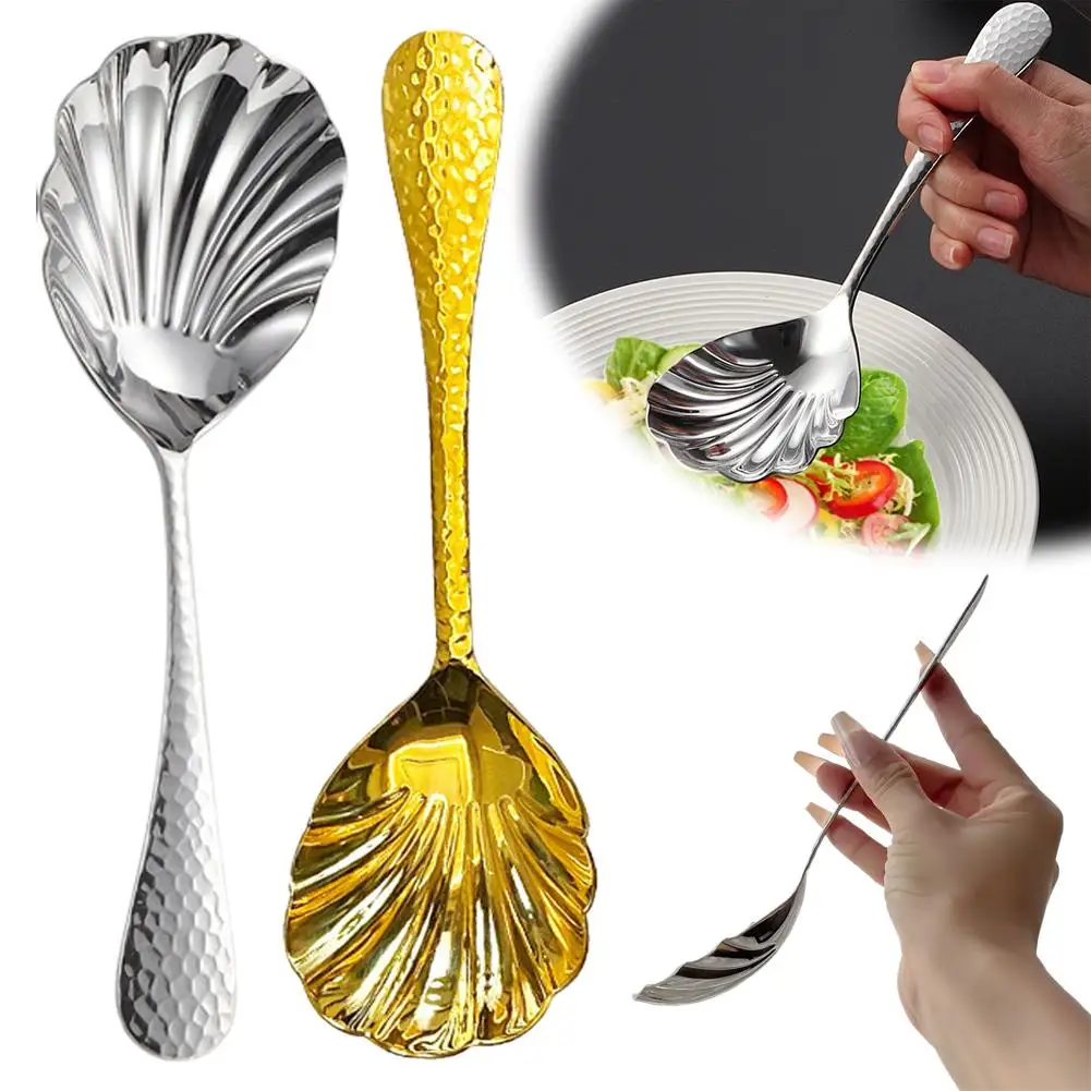 Stainless Steel Hammer patterned Shell Spoon Heavy duty Stainless Steel Public Spoon Restaurant Hotel Dining Large Soup Spoon