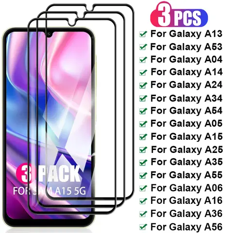 3Pcs 강화 유리 삼성 갤럭시 A15 A35 A16 A36 A05S A06 A55 A56 화면 보호기 A04 A14 A24 A34 A54 A53 A13 5G 유리