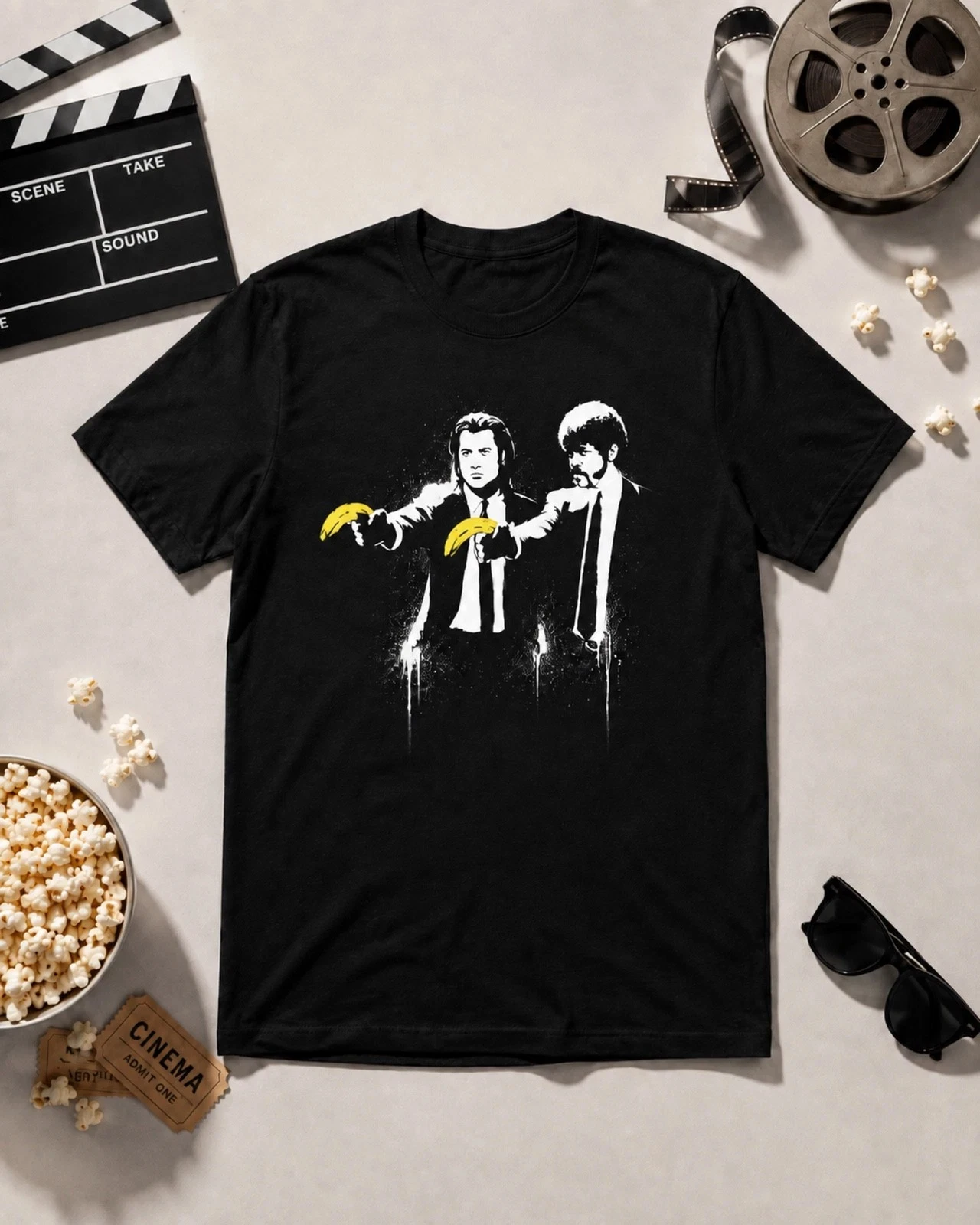 Banksy Pulp Fiction T-shirt  Cult crime movie-inspired casual loose-fitting unisex streetwear tee  oversized t shirt