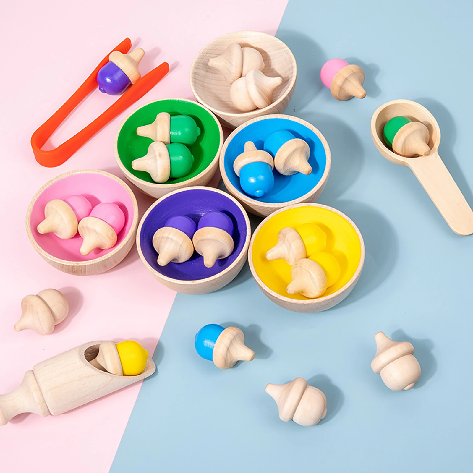 Counting Color Classification Cup Color Recognition Toy With Clip Beads Children'S Puzzle Fun Counting Toy Wooden Toys