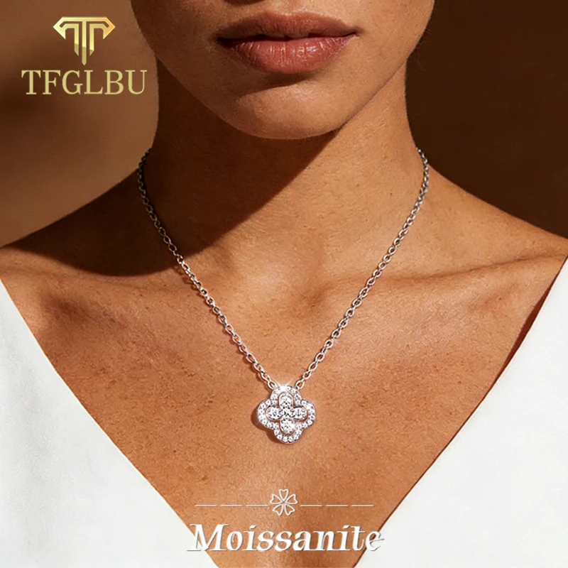 

TFGLBU Four-leaf Clover Moissanite Necklace for Women Lab Diamond Female Pendant 100% 925 Sterling Silver Fine Jewelry Wholesale