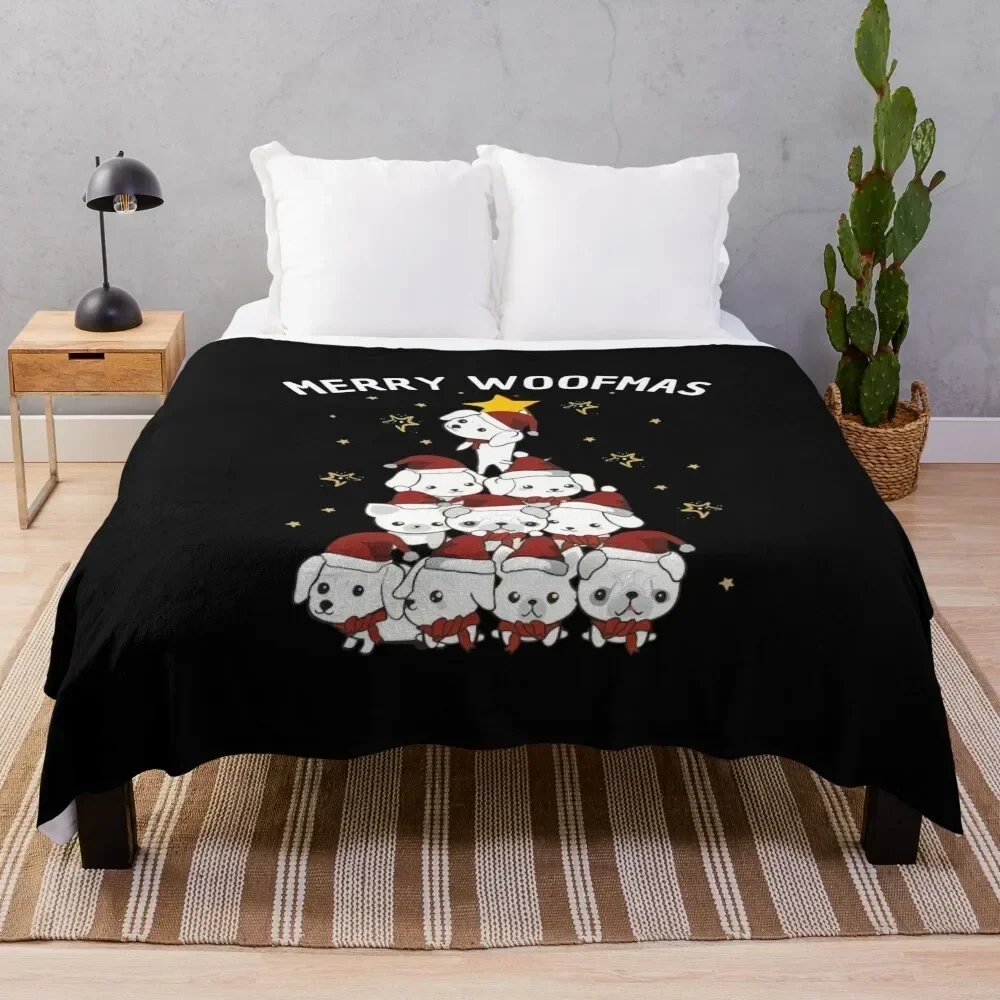 

Merry Woofmas Dog Christmas tree with funny Santa puppies Throw Blanket Heavy Shaggy Bed Fashionable Blankets