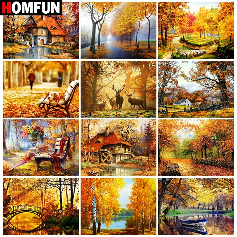 Homfun-DIY、3D風景、木、鹿、完全なラインストーン、ドリル、クロスステッチ、正方形、円形、刺embroidery用のダイヤモンドペインティングキット