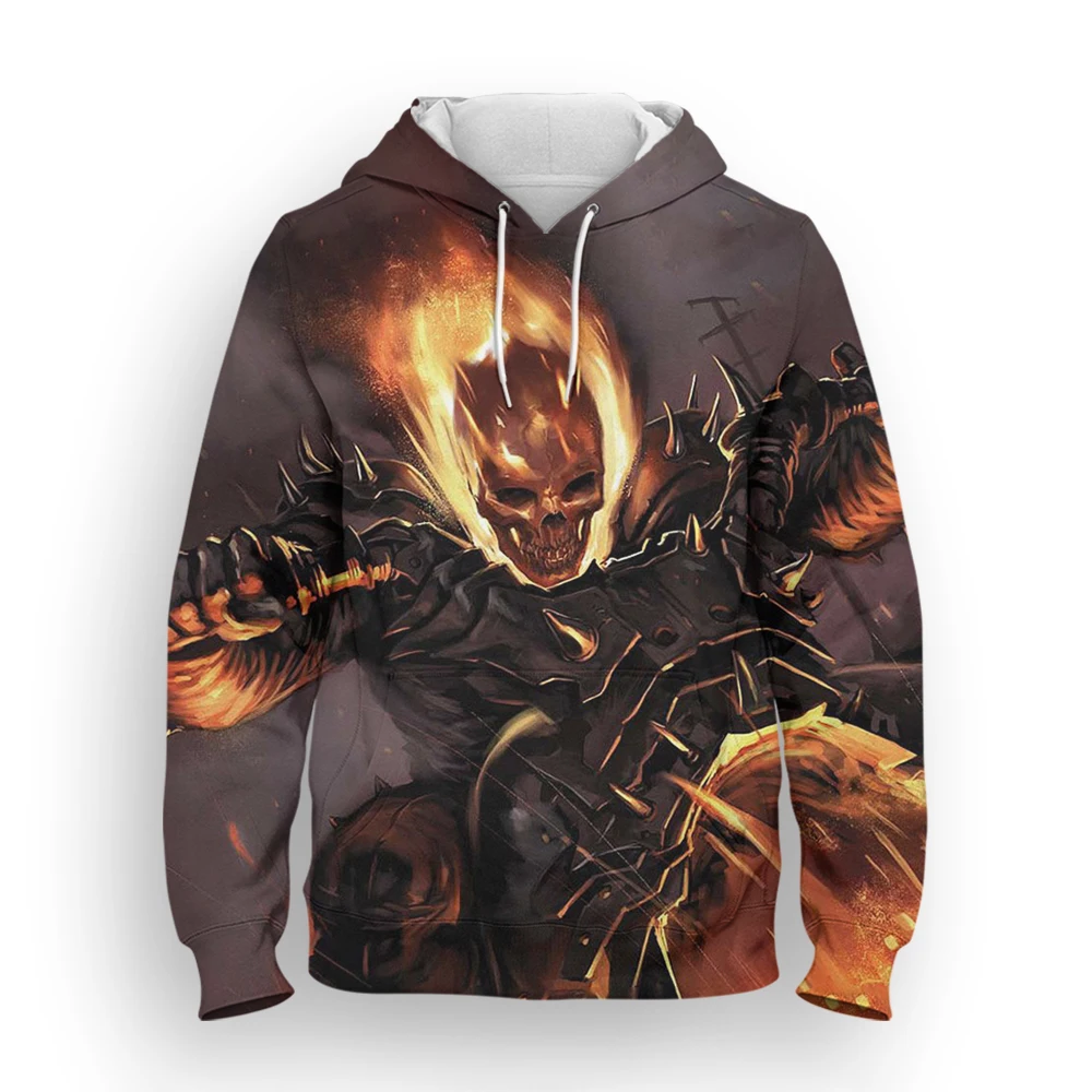 Miniso Ghost Rider Sweatshirts For Men Spring 3D Printed Cool Women Hoodies Casual Long Sleeve Harajuku Children Pullover