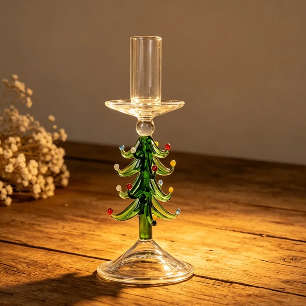 Romantic Nordic Style Christmas Trees Candlestick Glass Large Pallet Candle Holder Slim Prevent Dripping Candle Stand Gift