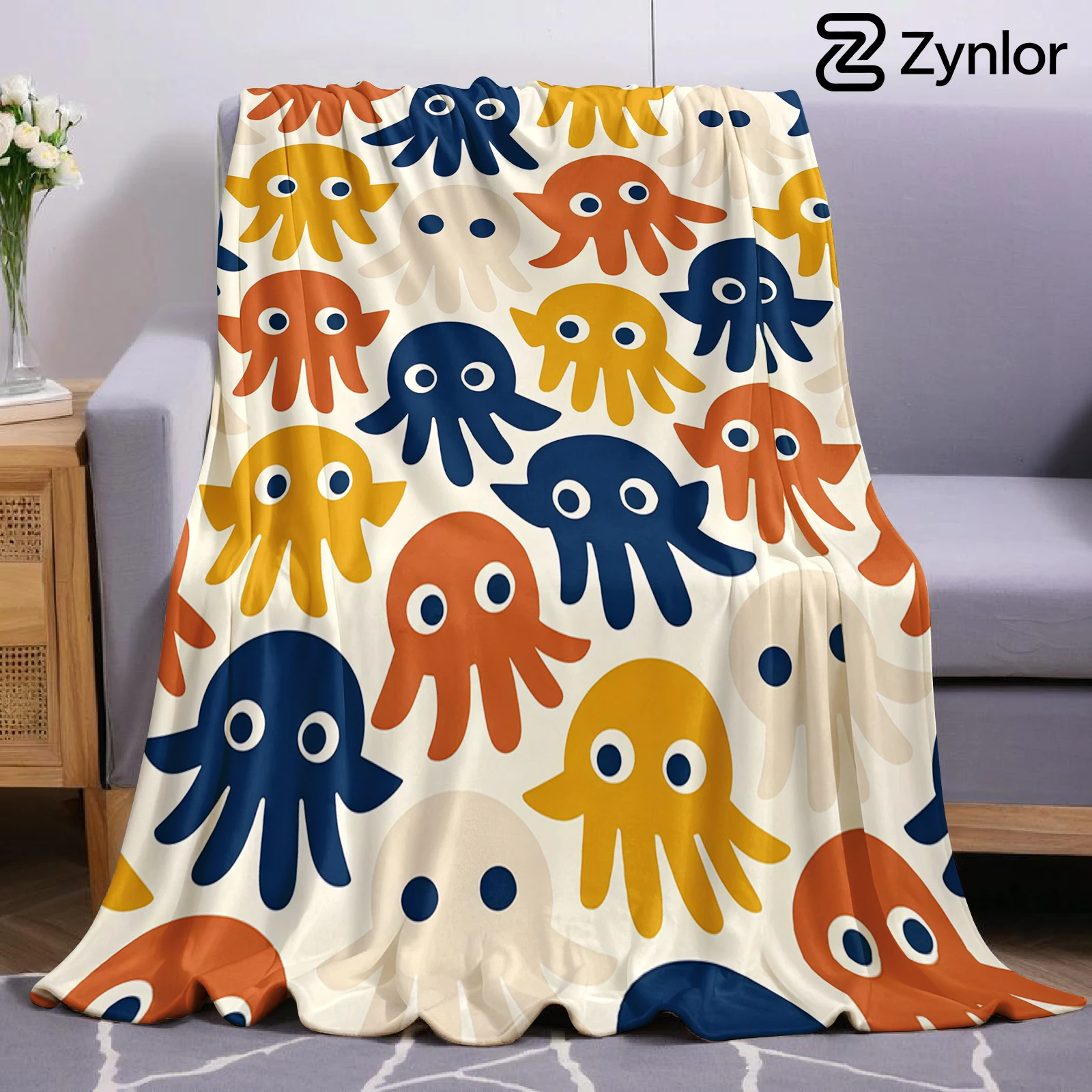 Cute Octopus Cartoon Anime Print Flannel Blanket Soft Warm Throw for Kids Bedroom Sofa Bed Christmas Office Car