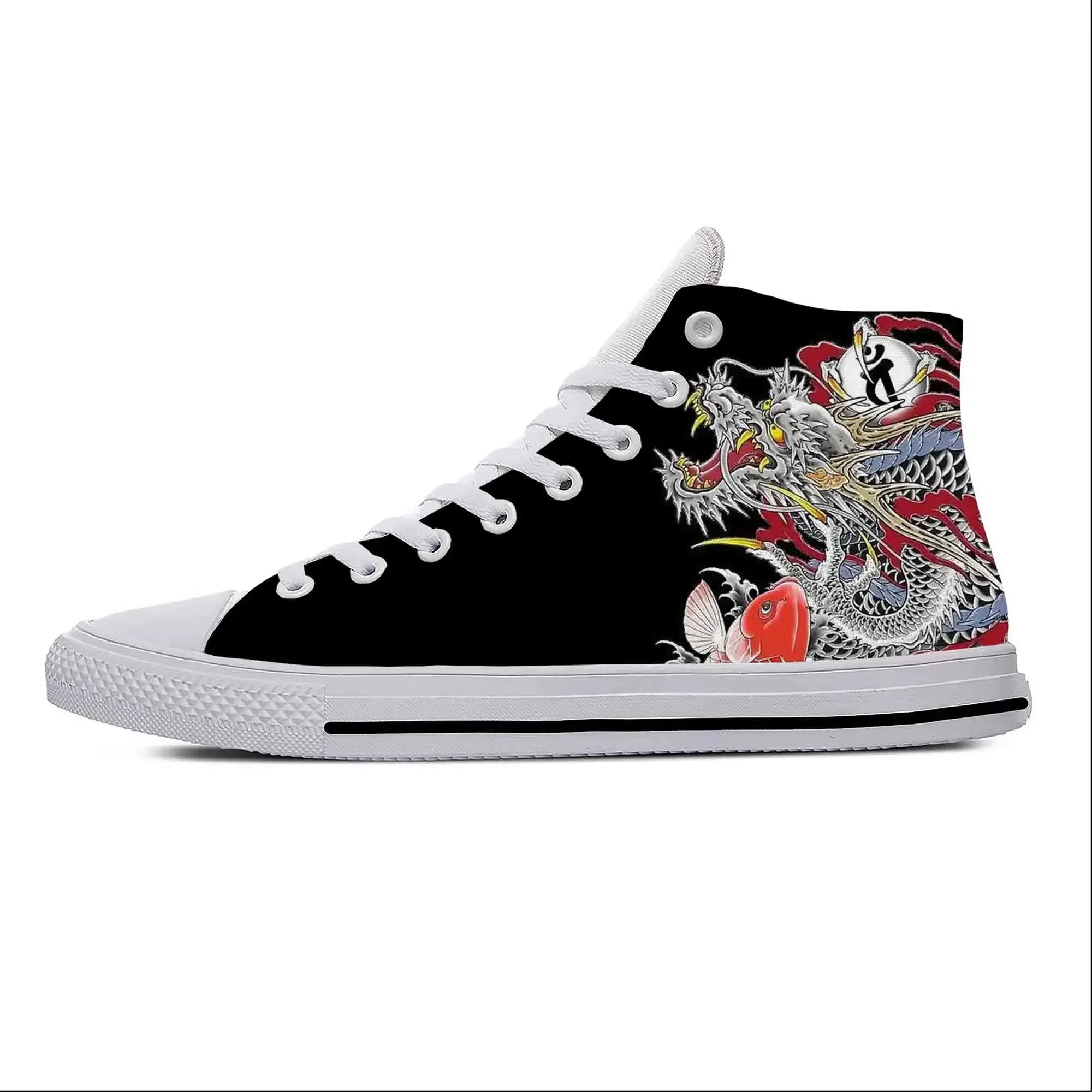 

Anime Cartoon Manga Japanese Tattoo Dragon Koi Casual Cloth Shoes High Top Lightweight Breathable 3D Print Men Women Sneakers