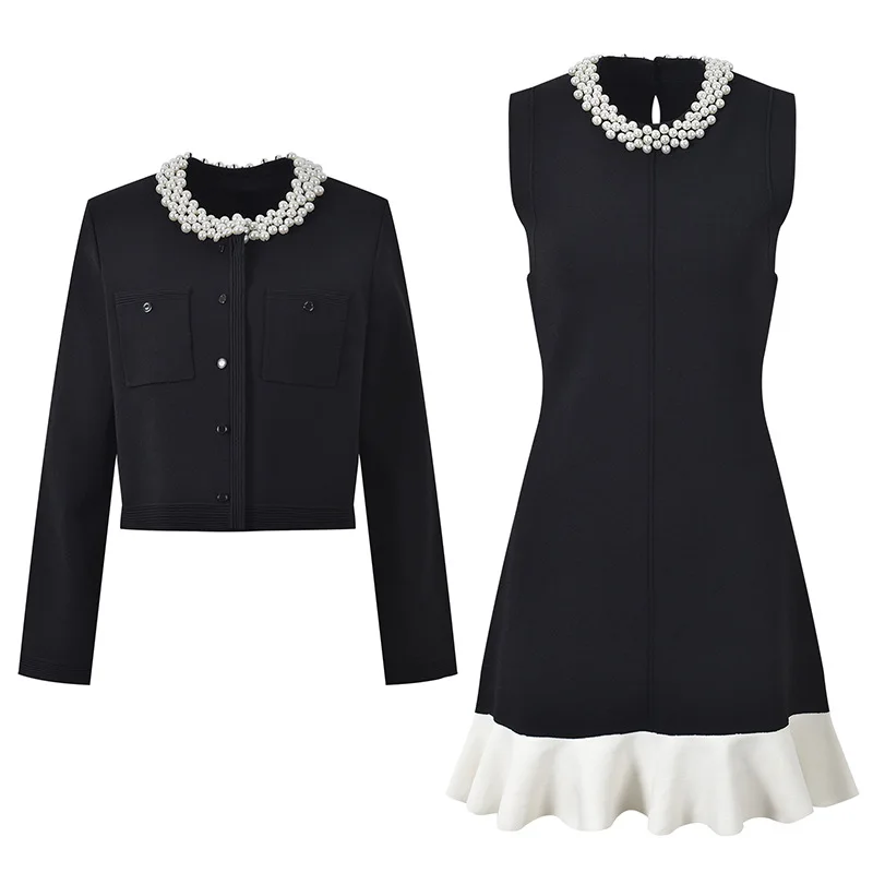 Ele Heavy Bead Embelli Svel Fi Tail Dr Cardigan Ensemble Femme Faion Slim Fit Design Saison Printemps Longue Sve