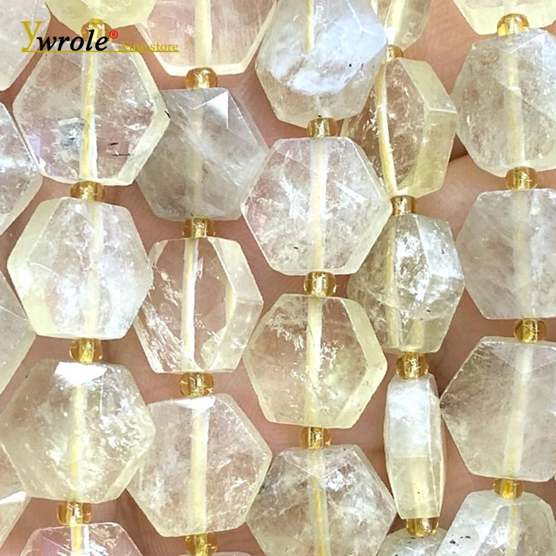 12mm Faceted Hexagon Natural Stone Lemon Crystal Loose Spacer Beads for Jewelry Making Diy Bracelet Charms Accessories 7.5''