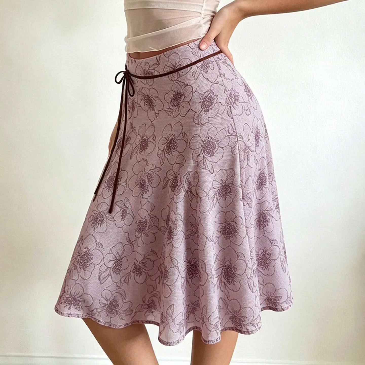 American Retro Spice Girl Style Floral Printing Skirt 2026 Summer New Holiday Style Mesh Stitching A-shaped Skirt
