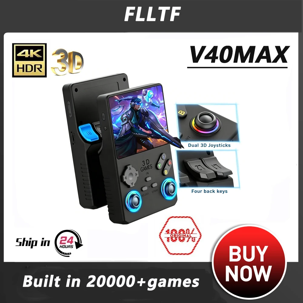 console-de-jeu-portable-retro-flltf-40000-jeux-v40max-ecran-ips-4''-batterie-4000-mah-joystick-effet-d'eclairage-rgb-256-go