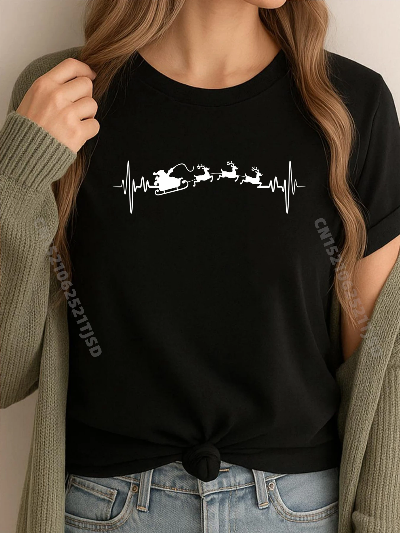 

Santa Claus Sleigh And Reindeer EKG Heartbeat Christmas Streetwear Oversized T Shirt Vegan