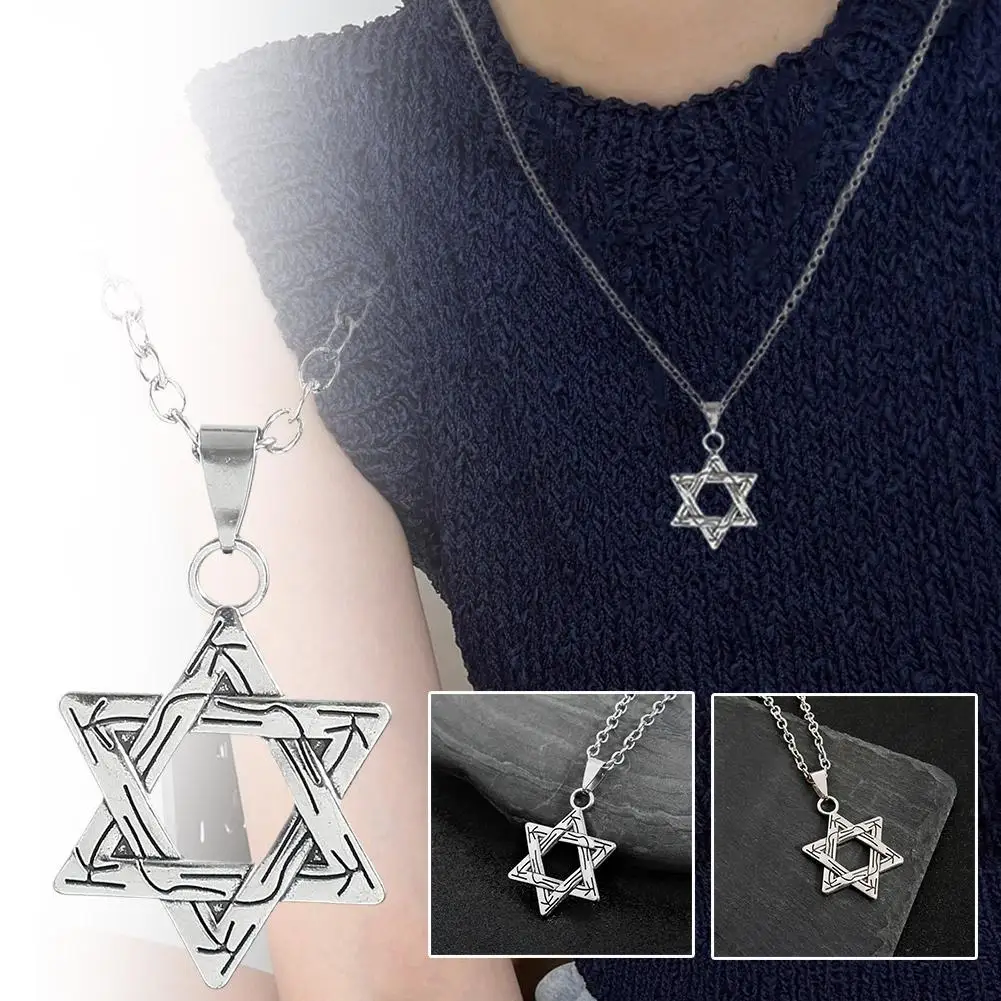 Retro Hexagram Stainless Steel Men Necklaces Pendants Chain Punk Trendy for Boyfriend Male Jewelry Creativity Gift Wholesal C3H2