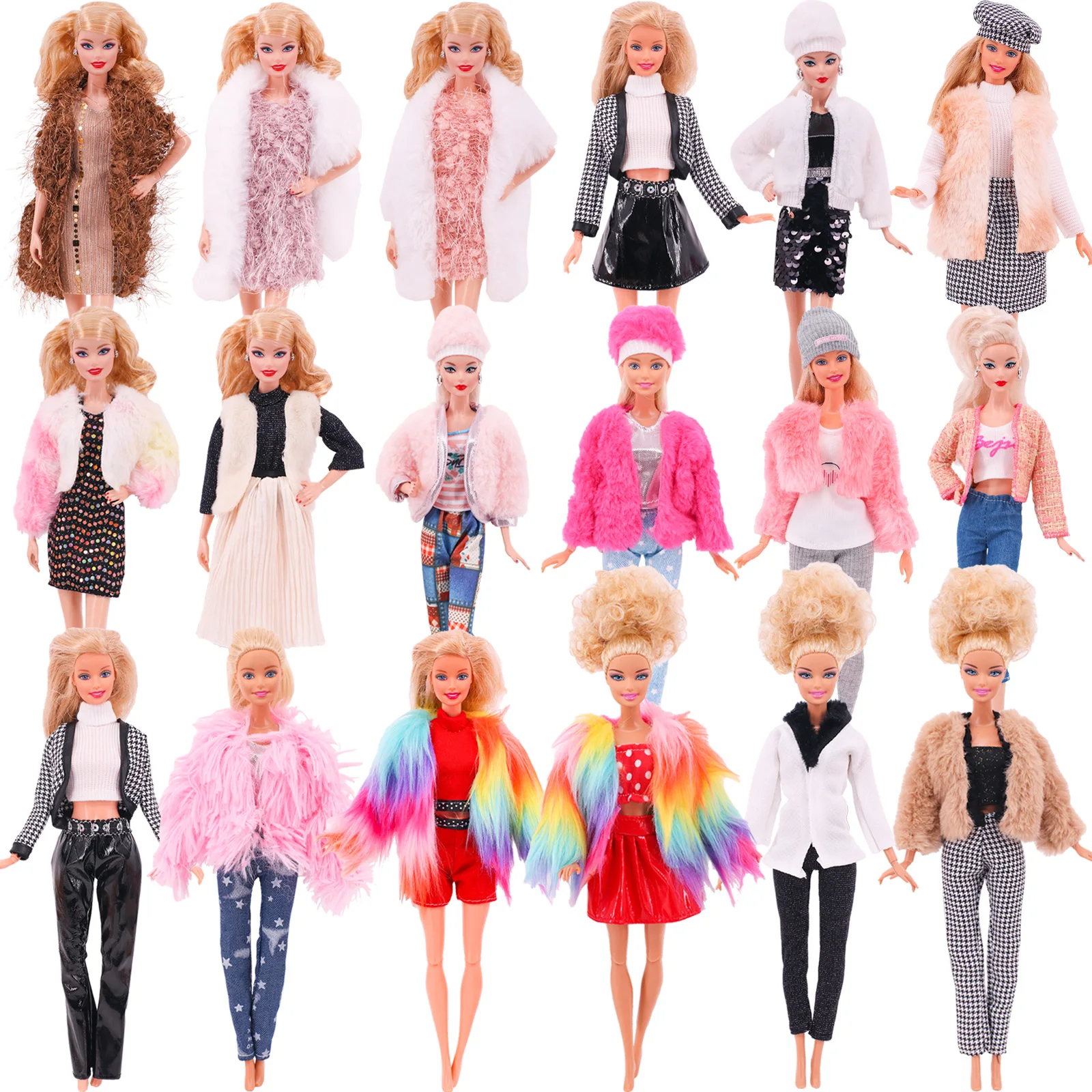 4 Pcs/Set Fur Vest Coat + Dress/Casual Outfit,For 11.8 Inch Barbis Doll Clothes,Gift,Doll Accesories,Cute Dolls