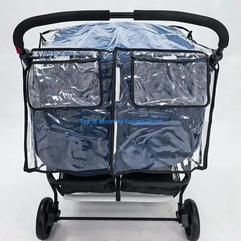 

Y1QF Twin Baby Pram Rain Cover Windproof Design Foldable Storage Easy Installation