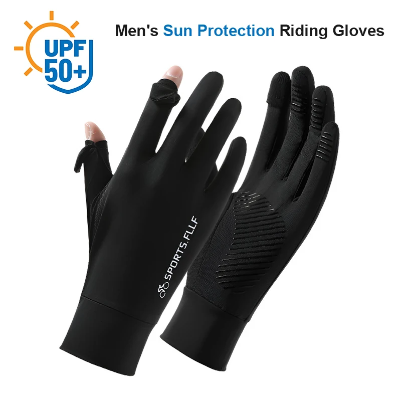 Men Cycling Gloves Sun Protection Summer Ice Silk Running Fingertip Flip Top Fishing Anti Slip Breathable Hiking Travel Gloves