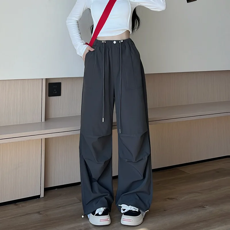กางเกงขายาวทรงตรงเอวสูงสไตล์อเมริกันสำหรับผู้หญิง ผ้าบางเบา ใส่สบาย เหมาะสำหรับฤดูร้อน กิจกรรมกลางแจ้ง แห้งเร็ว สไตล์ลำลอง