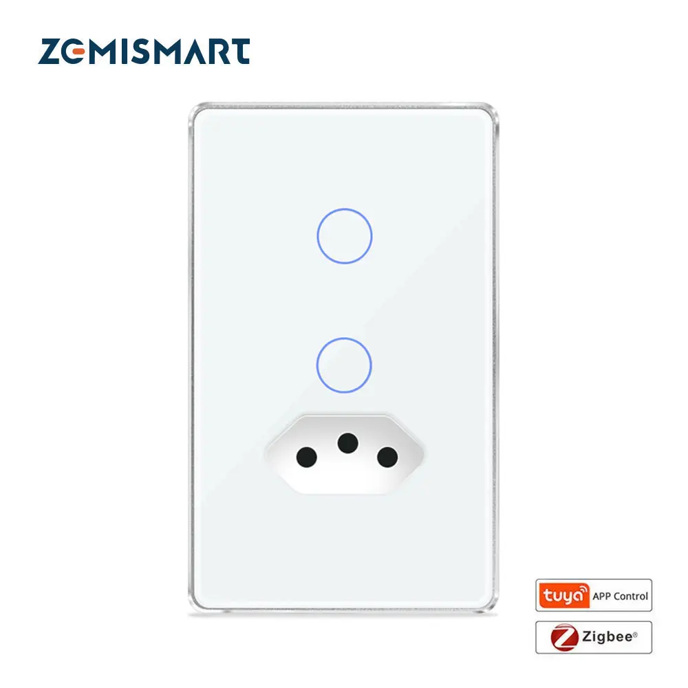 

Zemismart Tuya Zigbee 10A Бразилия Розетка с 1-панельным выключателем света Умная розетка с нейтралью Alexa Google Home Голосовое управление