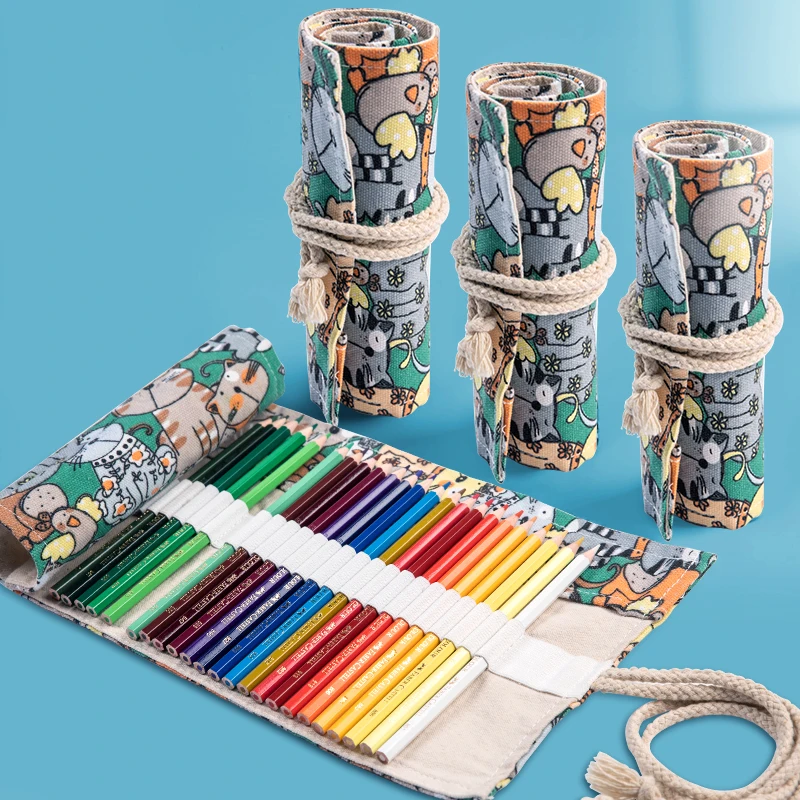 Imagem -06 - Canvas Roll Art Pencil Case Estudante Roll up Pen Bolsa Pincel Titular Artigos de Papelaria do Estudante 36 48 72 Buracos