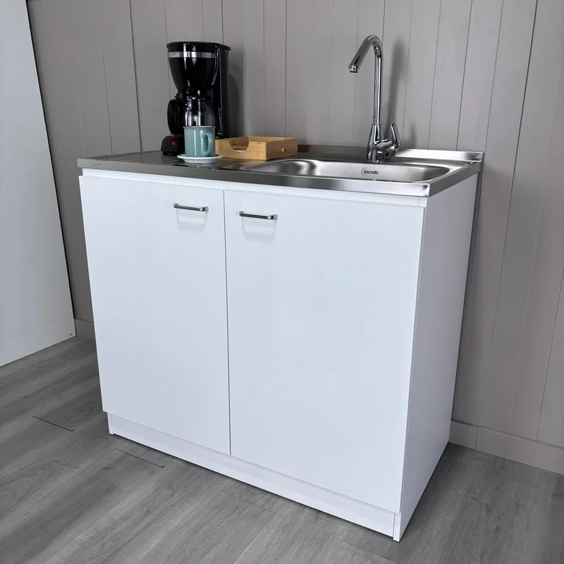 White Utility Sink with Cabinet, Double Door, Single Shelf