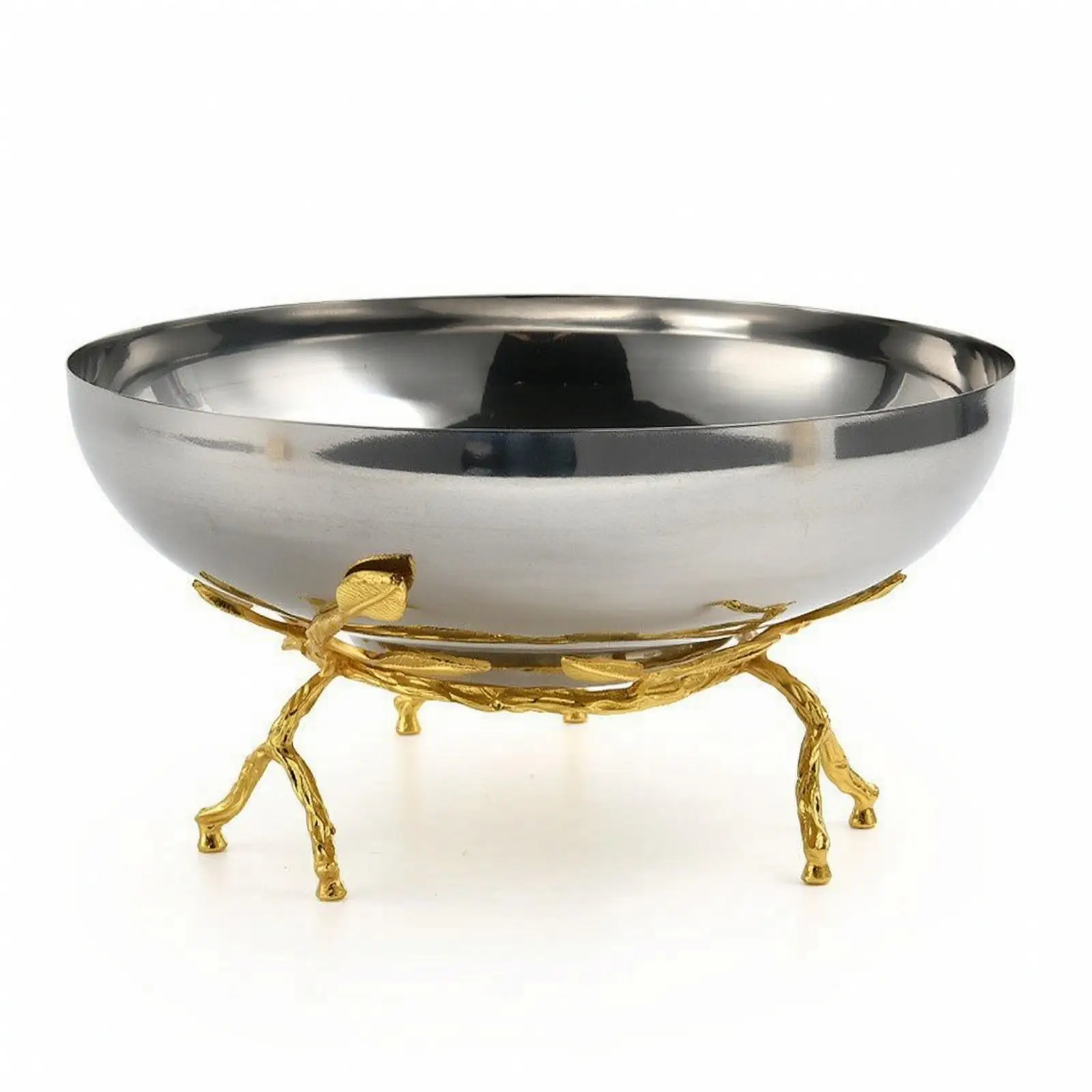 Decorative Bowl with Stand Stainless Steel Serving Dish with Stand Polished for Dining Table, Entryway Console