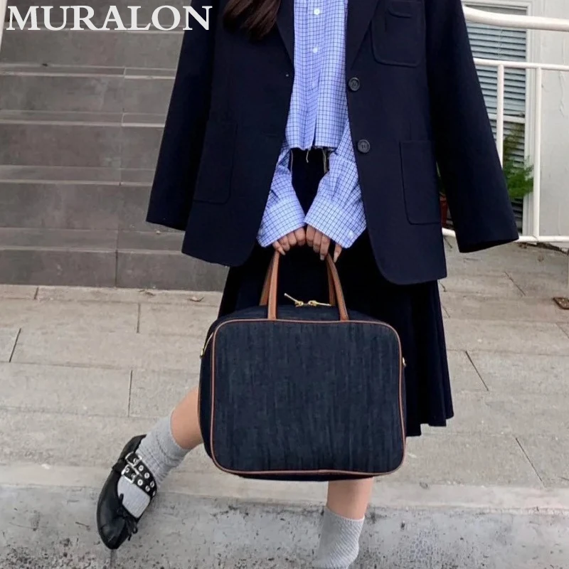 Canvas Retro Briefcase 2024 New Denim Casual All-match Fashion Large Capacity Tote Bag Texture Simple Designer Classic Handbag