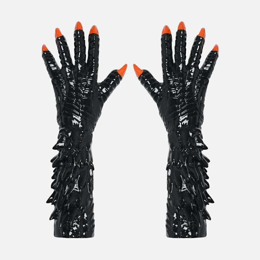 Furrjoi Silicone Black Dragon Scale Claw Gloves for Cosplay Costumes Halloween Handwear Not Latex Realistic Dragon Hand Long Arm
