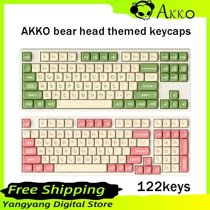 AKKO cute bear head theme keycaps PBT material two-color injection molding school office mechanical keyboard keycaps