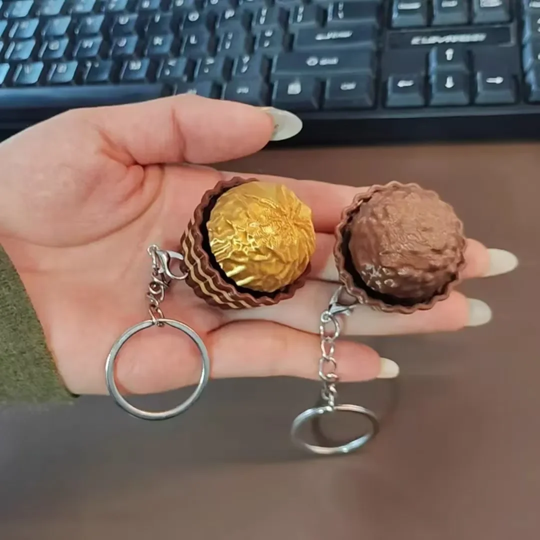 Dubai Chocolate Keyboard Keychain Stress Relief Fidget Button Ice Cream Keycap Fidget Clicker Keychain Decompression Toy Gift