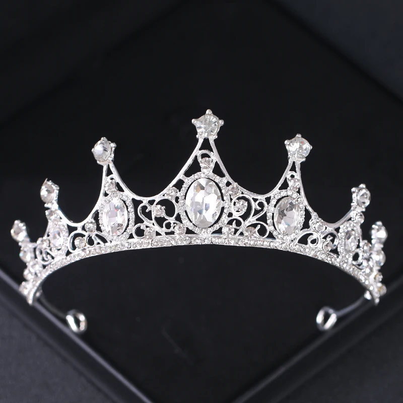 Silver Color Crystal Bridal Tiaras And Crowns Rhinestone Prom Princess Crown Tiara For Women Wedding Hair Accessories Jewelry