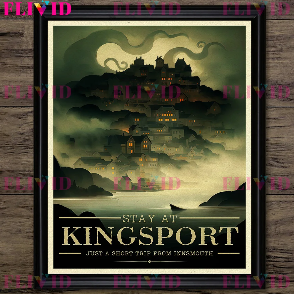 Call Of Cthulhu Travel Poster,Cthulhu Mythos Art Print,Shadow Over Innsmouth,Horror Travel Wall Art Canvas Painting Home Decor - Image 4