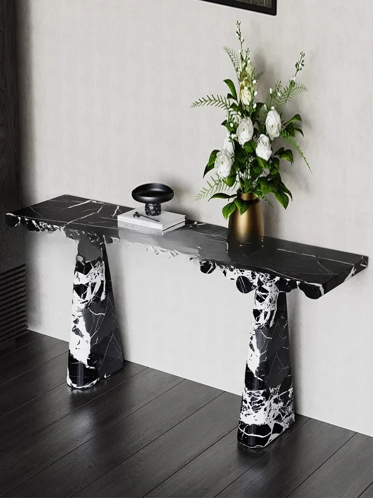طاولة مدخل إيطالية فاخرة من الرخام الأسود البلغاري الطبيعي، مدخل بهو الراقية ذات ملمس خاص على شكل شريط حائط