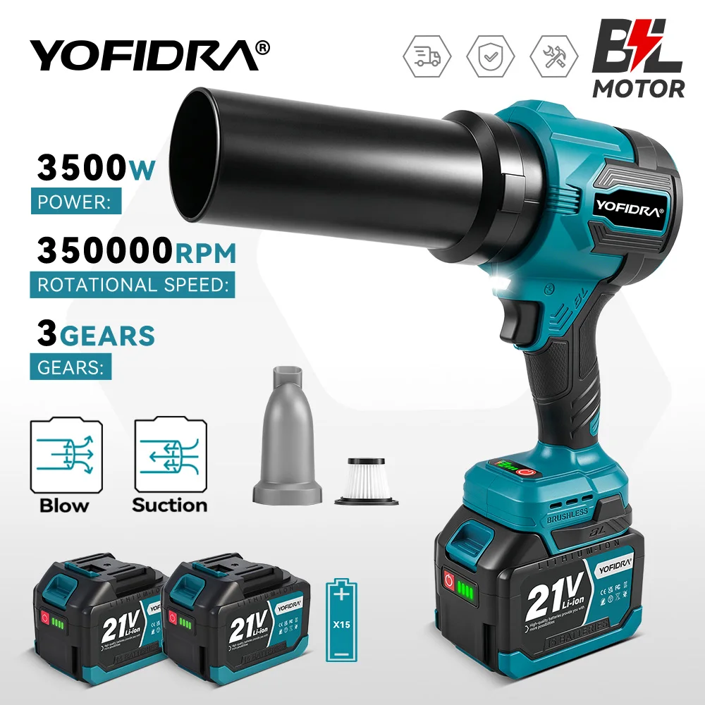 Yofidra 2 IN 1 Soffiatore Turbo Elettrico Senza Spazzole 350m/s, Strumento per la Pulizia di Foglie e Polvere da Giardino, Compatibile con Batteria Ma