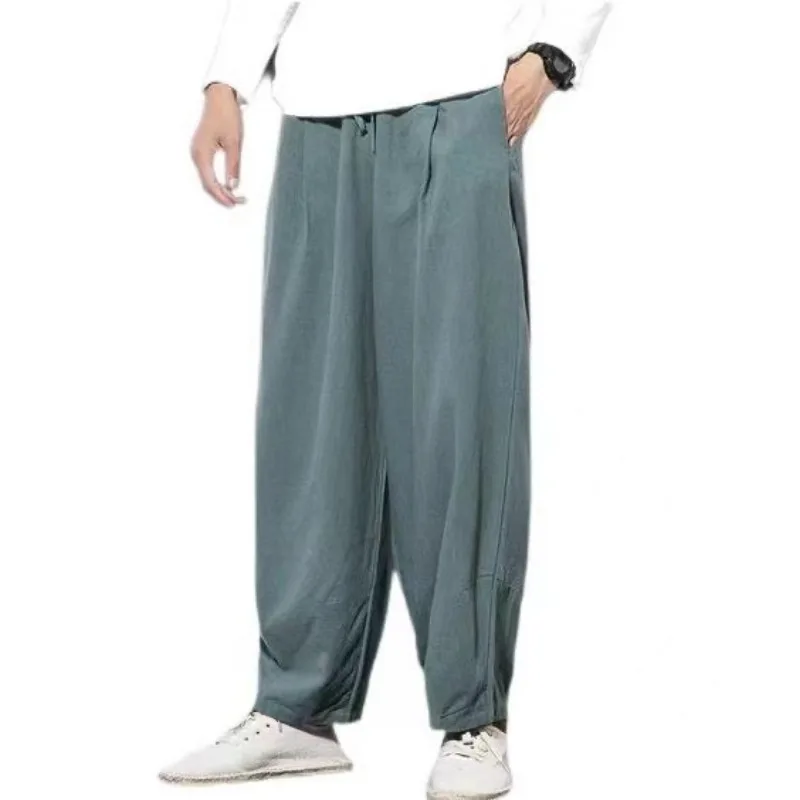 

Thin Cotton and Linen Men's Casual Lantern Pants, Men's Chinese Style Harun Linen Layman Uniform, Zen Style Long Pants