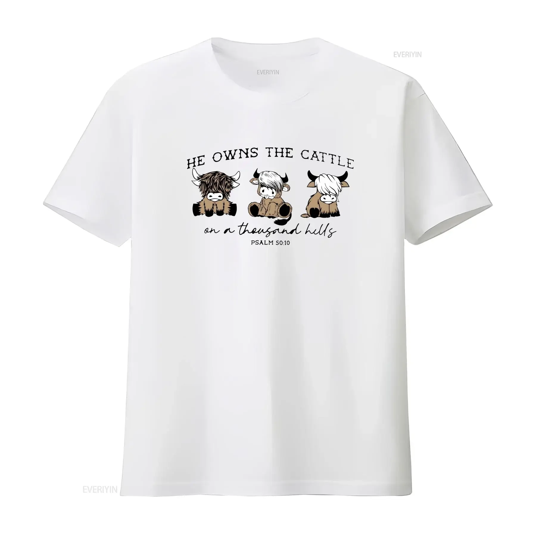 Christian He Owns The Cattle On A Thousand Hills Bible Highland Cow T Shirt Cute Inspiring Design for Faithful Fashion Lovers