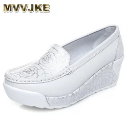 MVVJKE  Women's Platform Shoes For Women Genuine Leather Footwear Woman White Black Pink Comfort Nurse Wedges Breathable Swing