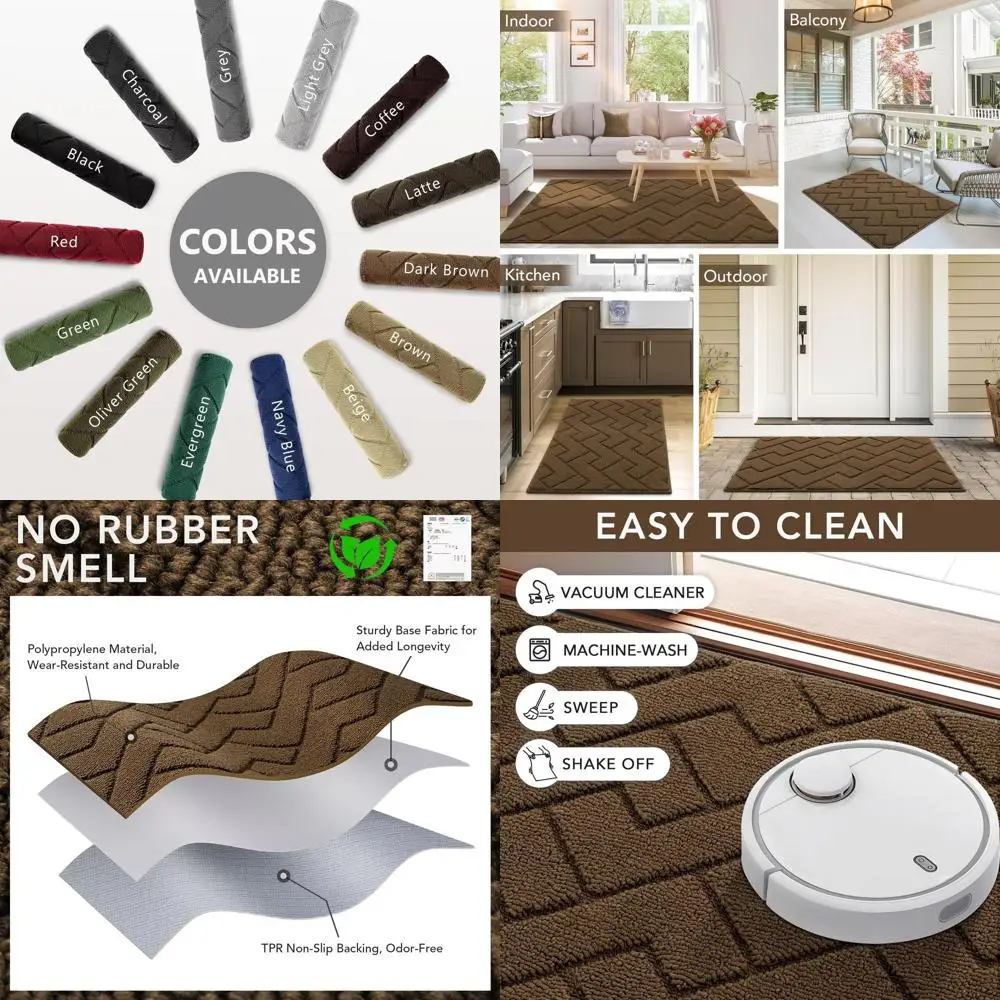 

Влаговпитывающий придверный коврик 36x59 дюймов - устойчивый к грязи и пятнам, с нескользящей основой для использования на улице и в помещении (хаки-коричневый)