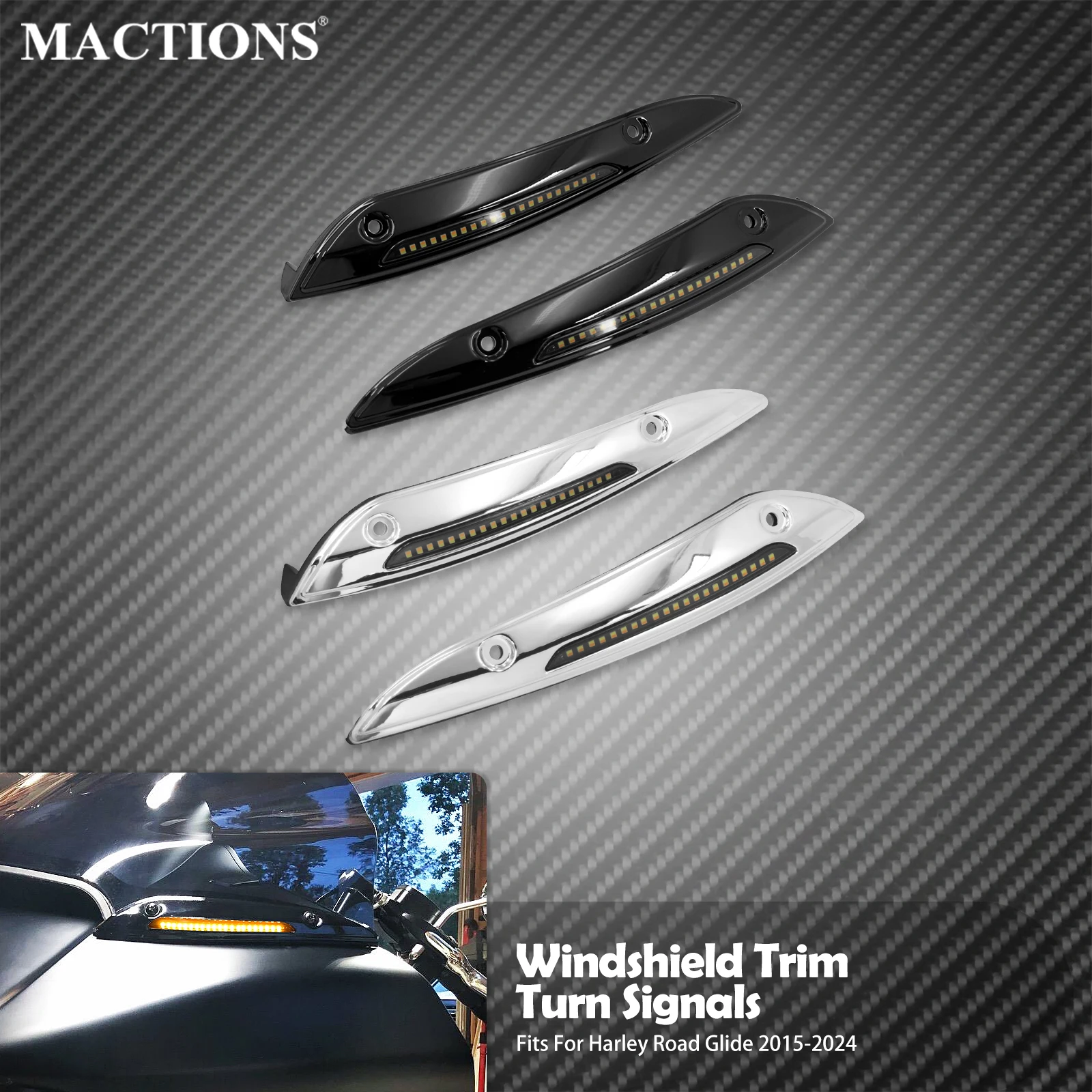 Motorcycle Windshield Trim LED Light Windscreen Accent Turn Singal For Harley Touring Road Glide Special CVO FLTRX Ultra 2015-24