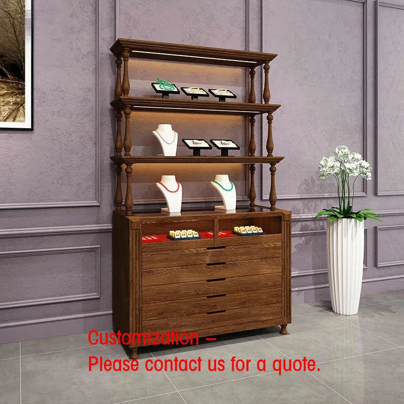 custom.Luxury Walnut Wooden Jewelry & Watch Display Stand with Glass Back Durable Customizable Floor Display Set