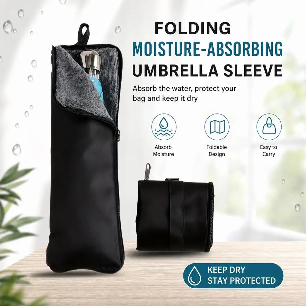 Black Color Lightweight Foldable Umbrella Pouch – Creative Absorbent and Waterproof Travel Essential (Single Pack)