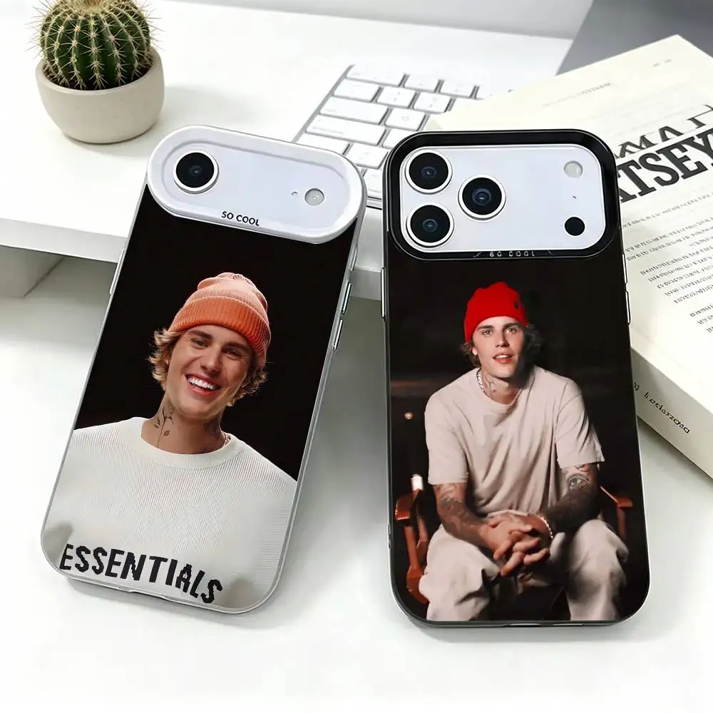 Coque de téléphone Singer J-Justin B-Bieber POP pour iPhone 17, 16, 15, 14, 13, 12, 11 Plus, Pro Max, XS, Coque de téléphone argentée colorée Funda Cover