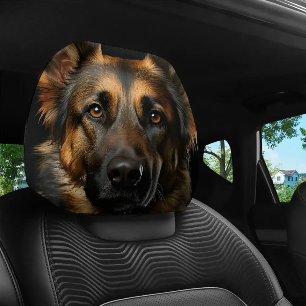 2pcs German Shepherd Realistic Print Headrest Covers Daily Commute Long Trips Road Trip Comfort Neck Support